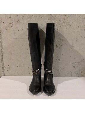 OTBT Trout Creek Black Leather Riding Boots w/Ankle Chains - Size 6